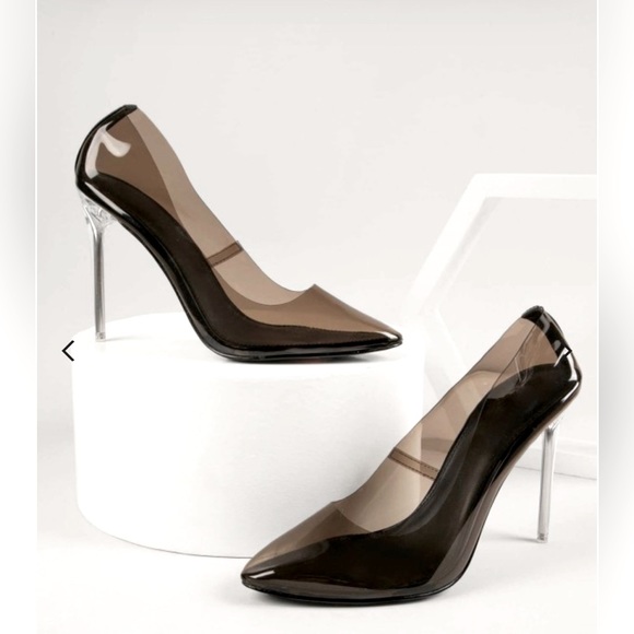 ✨JUST IN✨ NWT- LILIANA Sexy Black Pointy Close Toe Clear High Heels SIZE 8 - Picture 6 of 8